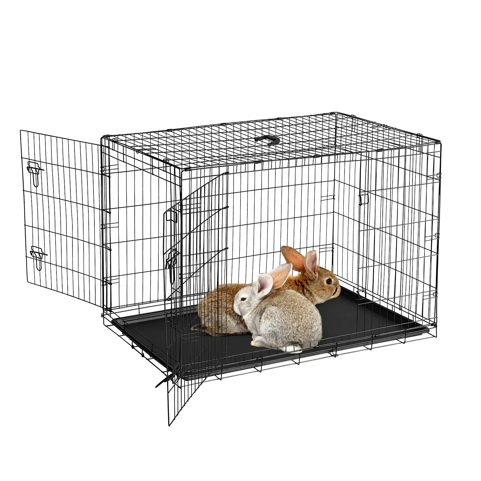 47-Inch Extra Large Stable Collapsible Metal Small Animal Cage, Thick Steel Crate with Grid Mesh Floor & Slide-Out Tray, Top+Front Access Habitat for Rabbits, Portable Indoor/Outdoor Carrier for Road Trips/Moving (23.62 x 17.52 x 19.3 inches), Secure Spac