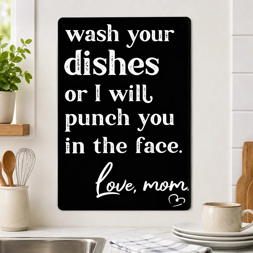 Funny Kitchen Wall Decor Plaque | Wash Your Dishes Love Mom Metal Sign | Aluminum Wall Sign 8×12 Inch | Kitchen Humor Rectangle Door Decor | Mother’s Day Gift for Mom & MiMi | summervibes,gift for Father's Day Vintage Garage Signs Yard Sign