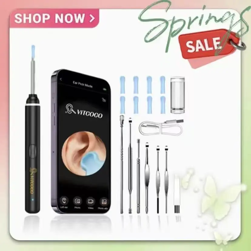 Ear Wax Removal Kit with 1080P HD Camera 6 Tips Safe Waterproof Portable Visual Endoscope Wireless WiFi Light iOS Android Compatible Earwax Remover Tool Ear Pick Set Ear Cleaning Tool cleaner soft silicone Rechargeable Ear Wax Remover wab picker type-c