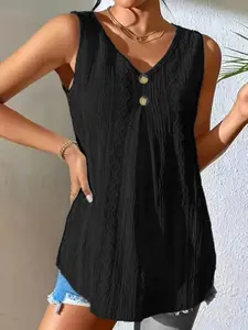 Plus Size V-Neck Sleeveless Top, Decorative Buttons, Casual Daily Style, Womenswear
