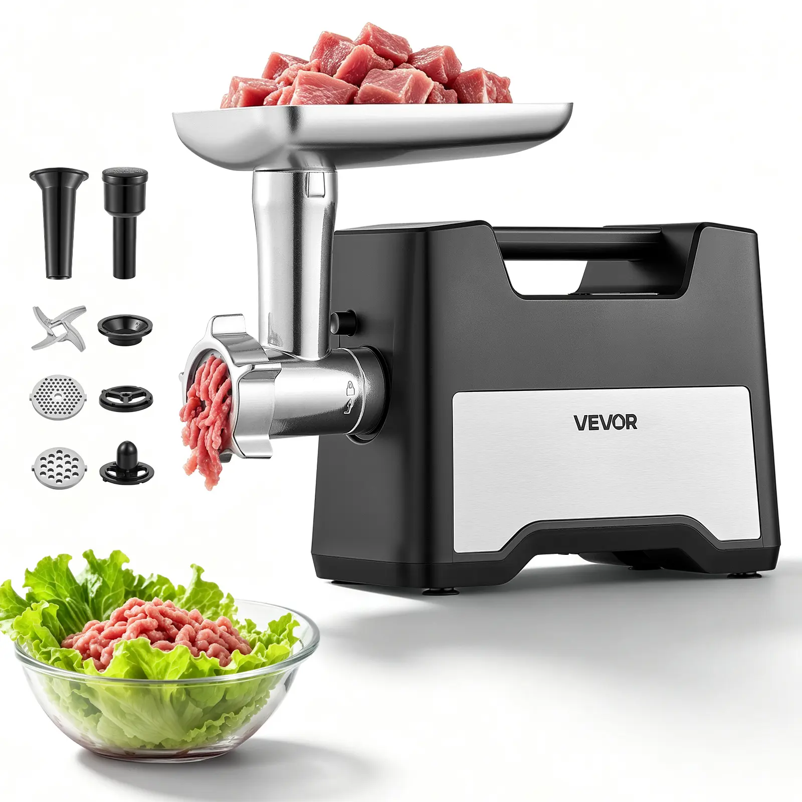 VEVOR Electric Meat Grinder, 3.3-4.4 Lbs/Min 1200W Max, #5 Home Meat Mincer with 2 Grinding Plates, Sausage Stuffing Tube & Kubbe Kit, 300W Stainless Steel Sausage Maker for Home Kitchens