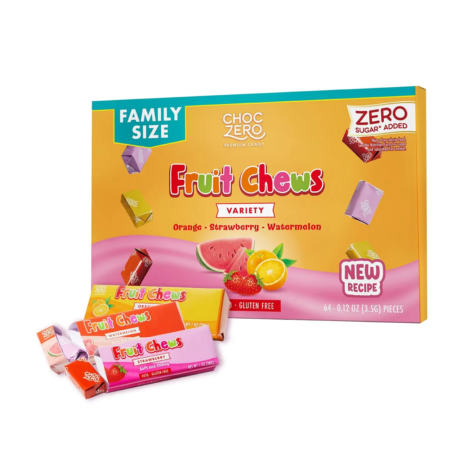 ChocZero Sugar Free Fruit Chews, Chewy Taffy Candy, Low Carb, Keto, No Sugar Alcohols, High Fiber, 8 oz Box