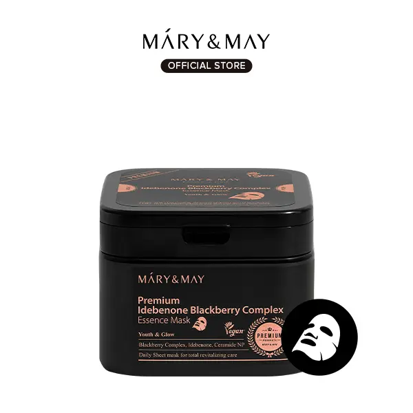 [Mary&May Official] Mary&May Premium Idebenone Blackberry Complex Essence Mask Quick Dispenser Type Anti Aging Korean Face Mask Sheet Vitamin C Panthenol Ceramide for Moisturizing Radiant Skin 20 Sheets