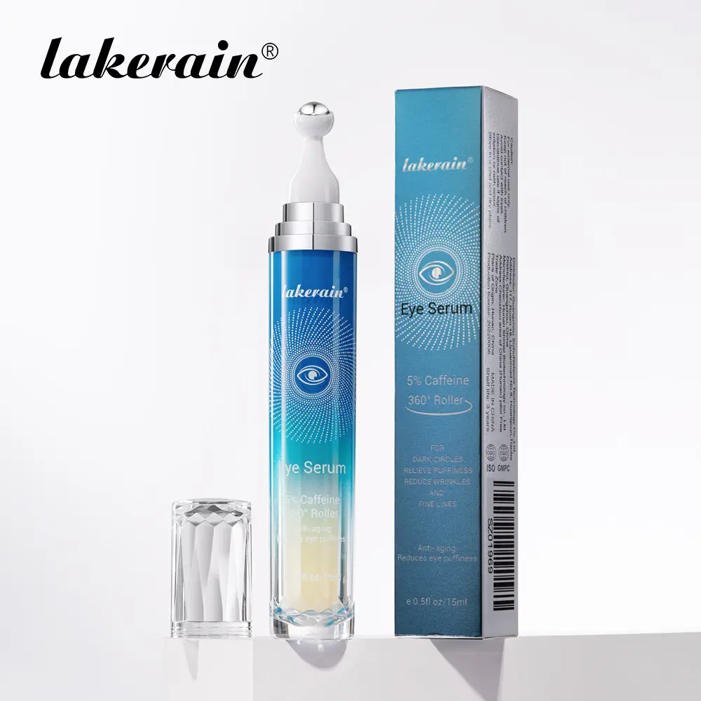 Lakerain 5% Caffeine Eye Serum, Puffy Eyes Treatment, Eye Cream For Puffiness And Bags Under Eyes, Under Eye Roller Cream for Dark Circles and Puffiness, with 360° Massage Ball Reduce Wrinkles and Fine Lines, Eye Bag Remover