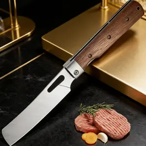 Premium Folding Chef Knife  Stainless Steel  Wooden Handle  Portable for Camping & Kitchen Compact Folding Kitchen Knife