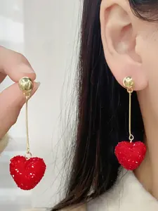 Silver Color Heart Earrings, Full Rhinestones Valentine's Day Elegant Luxury Rhinestone Ear Jewelry, Trendy Small Crowd Ear Studs