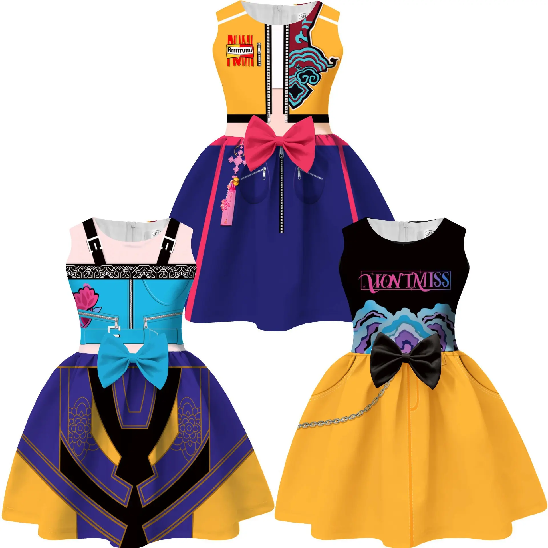 1Pcs Girls'  Huntrix Character Print Dress, Cute Cartoon Pattern, Fitted Design, Moderate Fabric, All Seasons Wear
