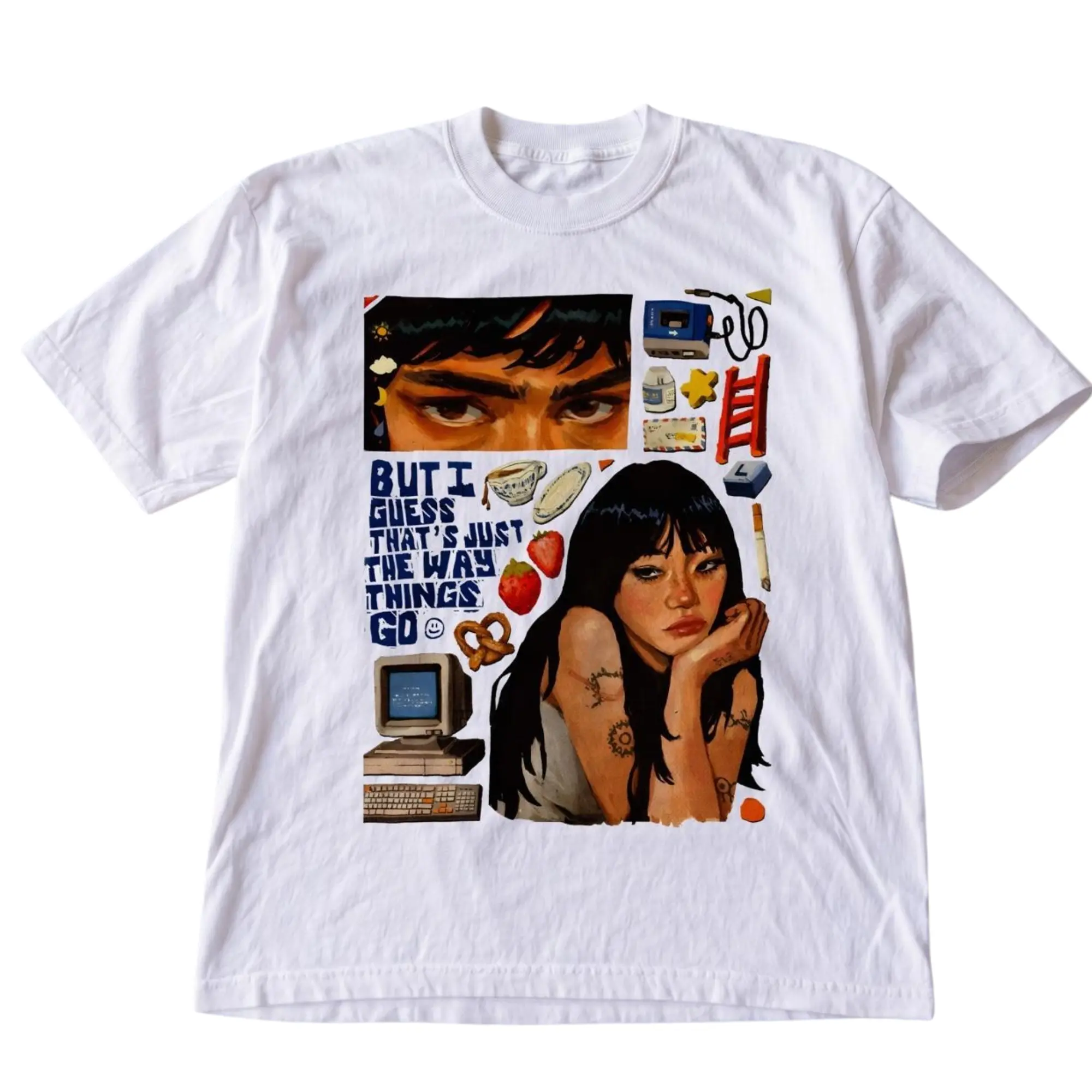Y2K Indie Girl Graphic Tee, Alternative Music Collage Shirt, Retro Computer Aesthetic T-Shirt, Unisex Grunge Streetwear