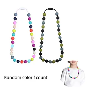 Random Color Silicone Beaded Necklace, 1 Count Sensory Chew Necklace, Autism Teething Necklace, School & Educational Supplies