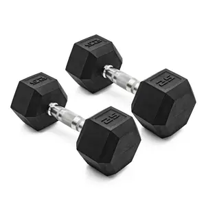 CAP Barbell, 25lb Coated Rubber Hex Dumbbell, Pair (No-Roll Design, Ergonomic Steel Handle, Durable Coated Weight)