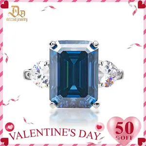 Delzzad 10ct Octagon Synthetic Moissanite Three Stones Ring In 925 Sterling Silver Christmas Gift