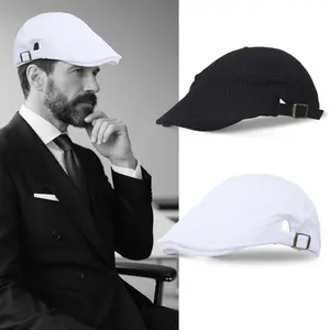 2 Pack Mens Mesh Flat Caps Light Summer Beret Hat Breathable Newsboy Ivy Cap Cabbie Adjustable