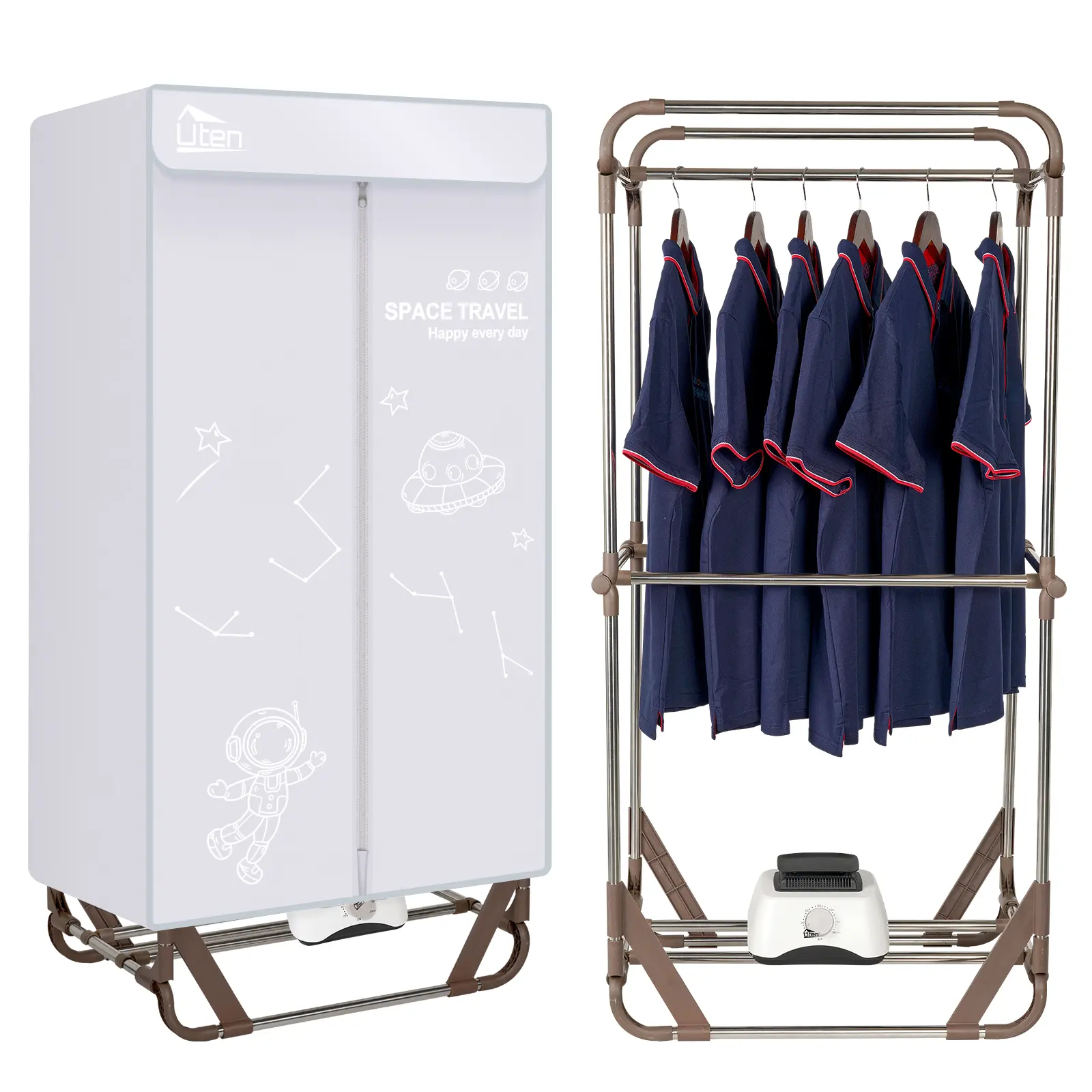 Uten 1500W Powerful Compact Laundry Dryer - 2-Tier Foldable Drying Wardrobe, 1-180 Min Timer, 54-in/1.36m Rack, 20% Quieter Fast Drying High Efficiency Machine for Apartments, Homes, Fast Drying Machine