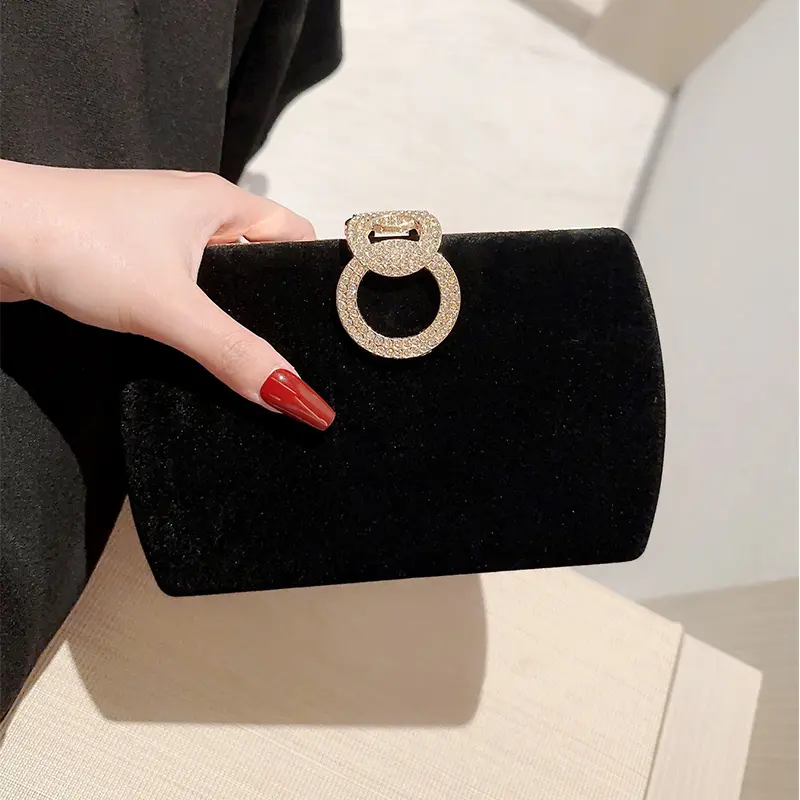 Women's Black Evening Clutch, Elegant Glitter Rhinestone Envelope Handbag with Magnetic Closure for Weddings & Proms, Bags For Women, Rhinestones, Synthetic