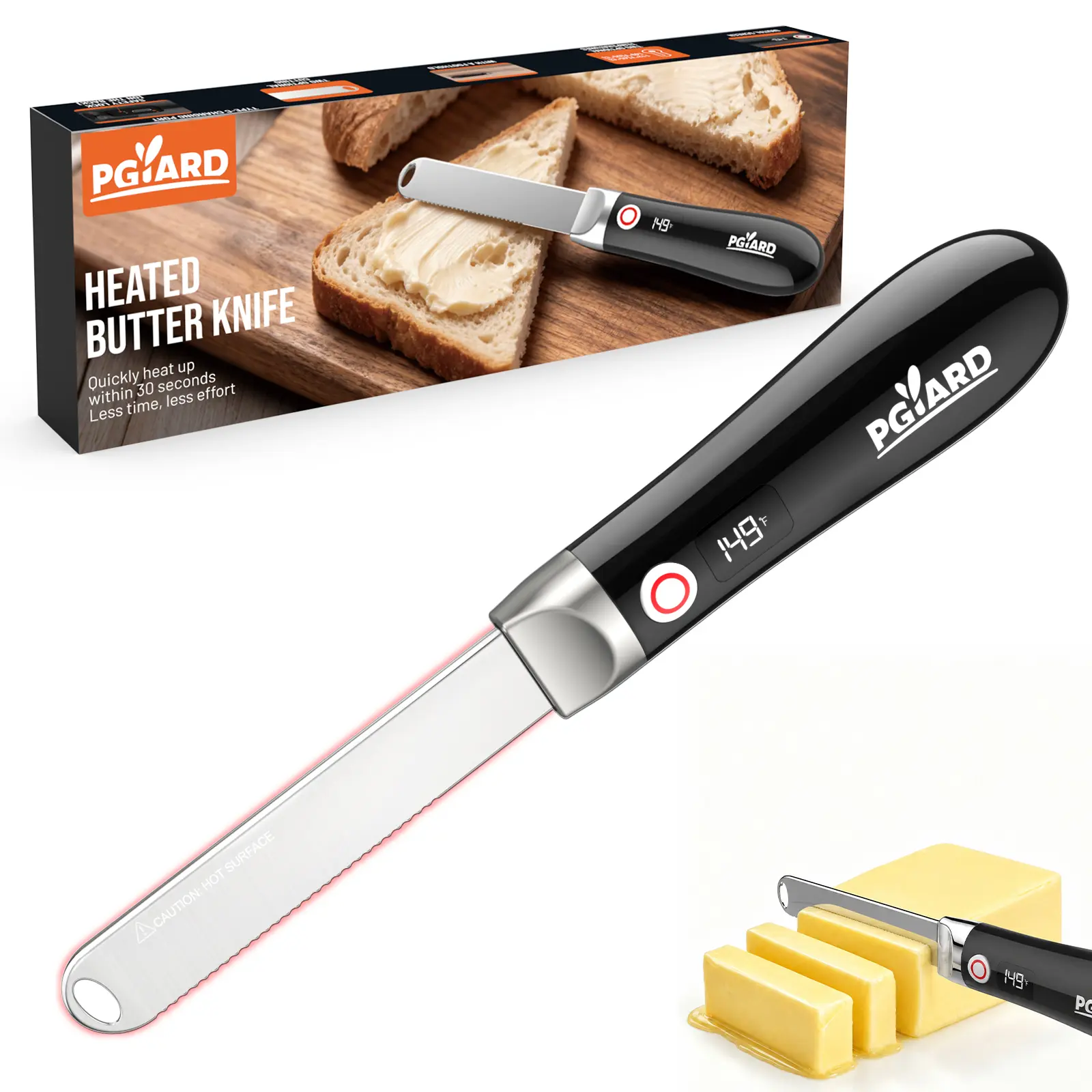 Simple Spread Heated Butter Knife Spreader - Heats up in 10s, Rechargeable, LED Display, 113℉/149℉, Non-stick Stainless Steel Knives, Safety Lock, 3 in 1 Kitchen Gadget Utensils for Cheese, Cold Butter & Jam Spreading, Kitchenware