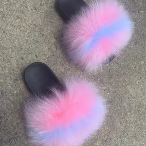 Pink Flash Real Fluffy Slides sizes 5,5.5,6.5,7,7.5 only