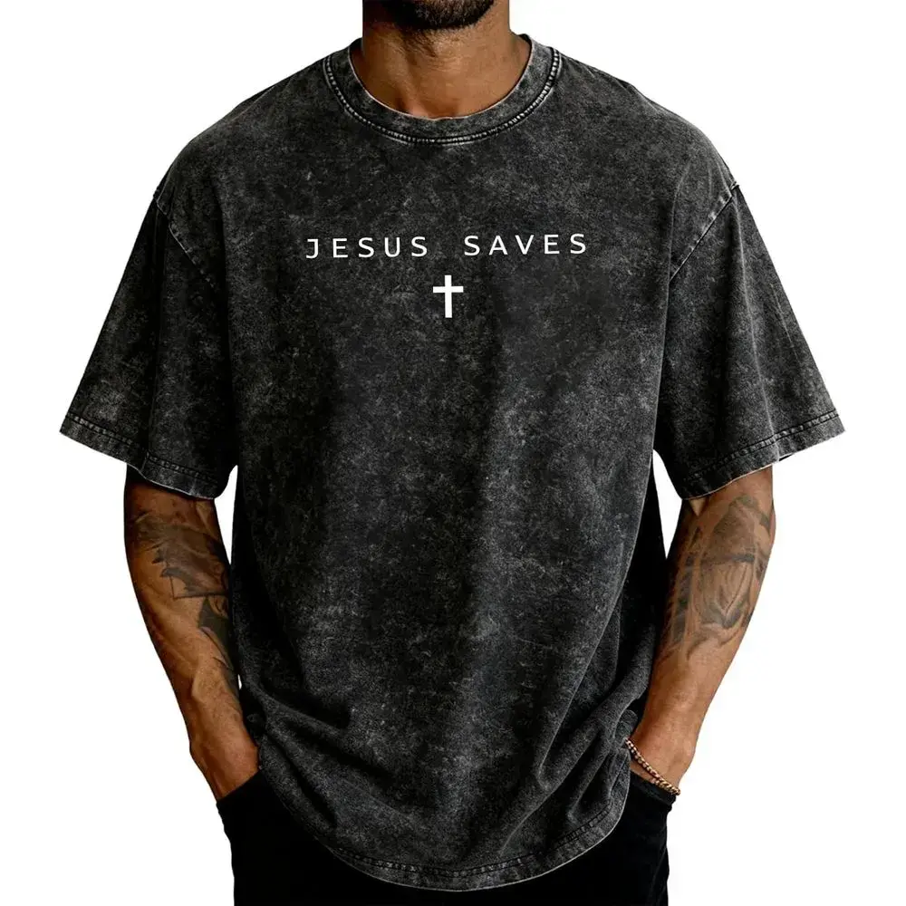 Jesus Saves Cross – Short-sleeve crew neck T-shirt featuring a Christian God design with faith and Jesus, unisex, 100 Cotton Clothing, Relaxed Fit, Casual Tee, Opaque Fabric