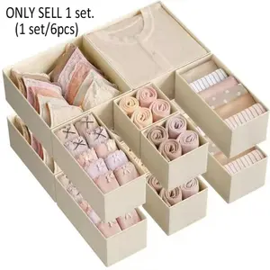 6-Compartment Drawer Organizer, Foldable Fabric Storage Box, Space Saving, Ideal for Socks, Underwear, Bras, Neckties, Scarves, Christmas Gift