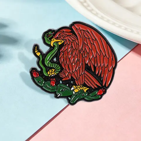 1 Piece Mexican Eagle Snake Cactus Cartoon Alloy Brooch Aztec Cultural Emblem Style with Red Eagle Green Serpent Design for Mexico Pride History Lovers, Daily Clothing Decor, Daily Wear, Birthday Gift, Fashion Lapel Pin, Fashion Clothes Accessory