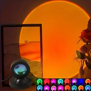 Sunset Projection Lamp, 16 Color LED Atmosphere Night Light, Adjustable Stand & Remote Controller, Energy Saving RGB Lighting, Led Circle Lights