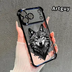Animal Wolf Fashion Pattern Four Corner Anti-Fall Phone Case Transparent Electroplated Protective Cover for iPhone 17 Pro Max 16 Air 15 Plus 14 13 12 11 E