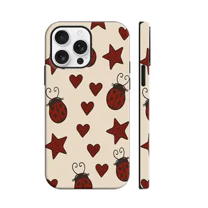 Red Ladybug Stars Hearts Yellow Phone Case Y2K Cute Bug Pattern Cool Girl MagSafe Case Phone - Tough Phone Cases For iPhone 16 15 14, 13, 12, 11, Pro Max, Plus