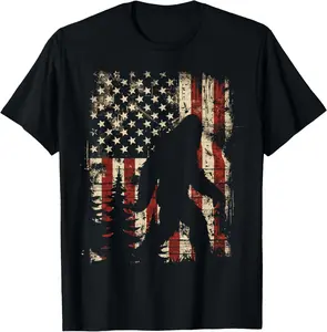 Bigfoot Sasquatch America Flag Patriotic Men Women Kids T-Shirt Pure Cotton Graphic Tees Menswear Top: Gifts for Men & Women