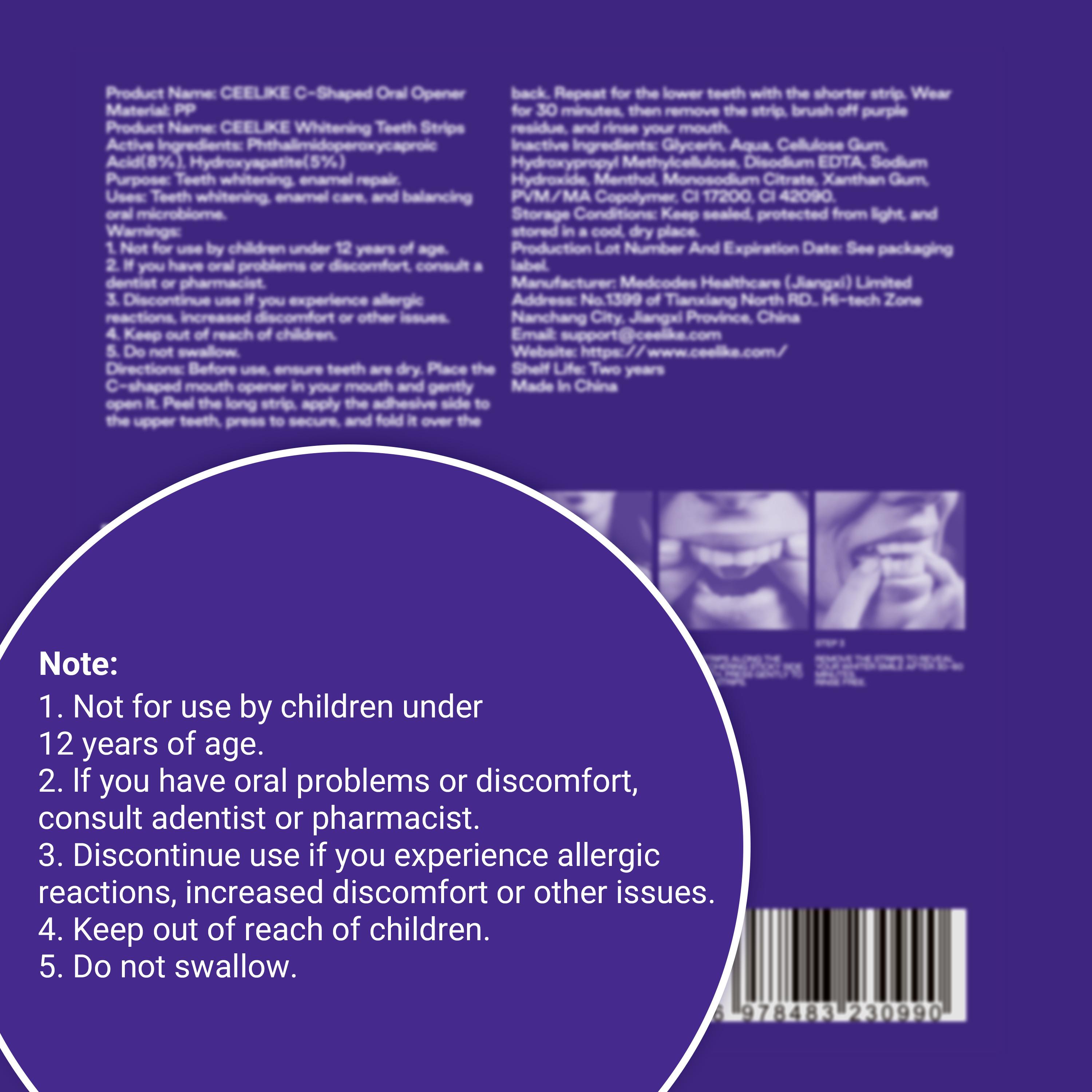 CEELIKE  Purple Teeth Whitening Strips  With Free Cheek Retractor - 7/21 Whitening Sessions -Nano-Hydroxyapatite Safe for Enamel - Non Sensitive Teeth Whitening - Peroxide-Free