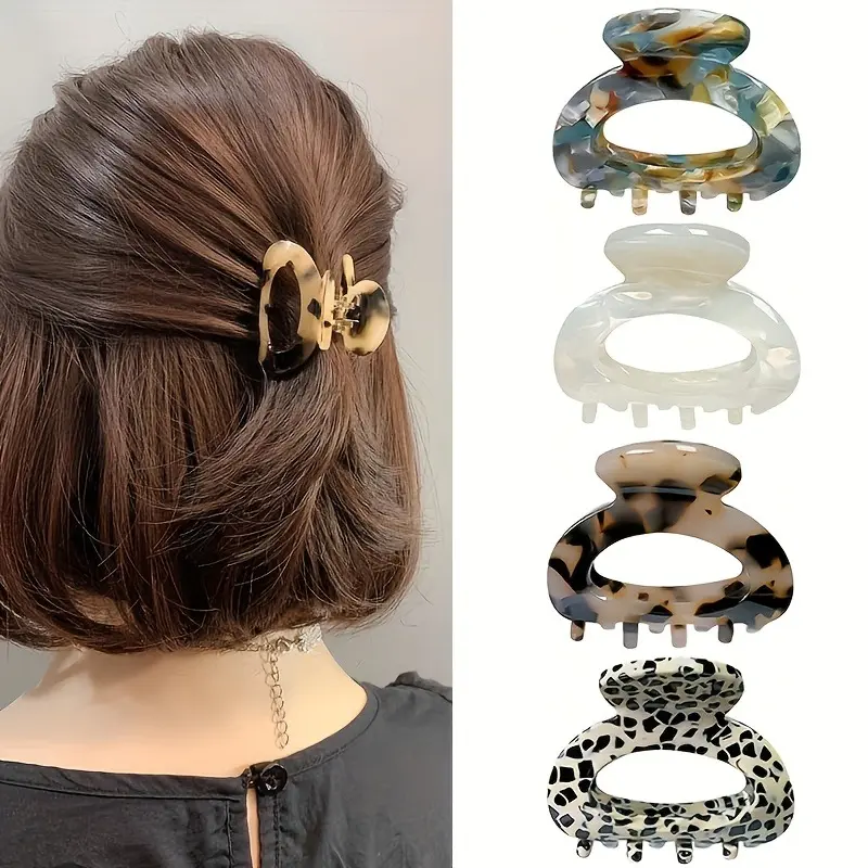 Elegant Oval French Hair Clip for Women, Marbled Acetate Hairpin for Thick & Thin Hair, Minimalist Semi-Up Hairstyle Claw Barrette, Chic Everyday Hair Accessory for Work, Dating, Party & Casual Styling