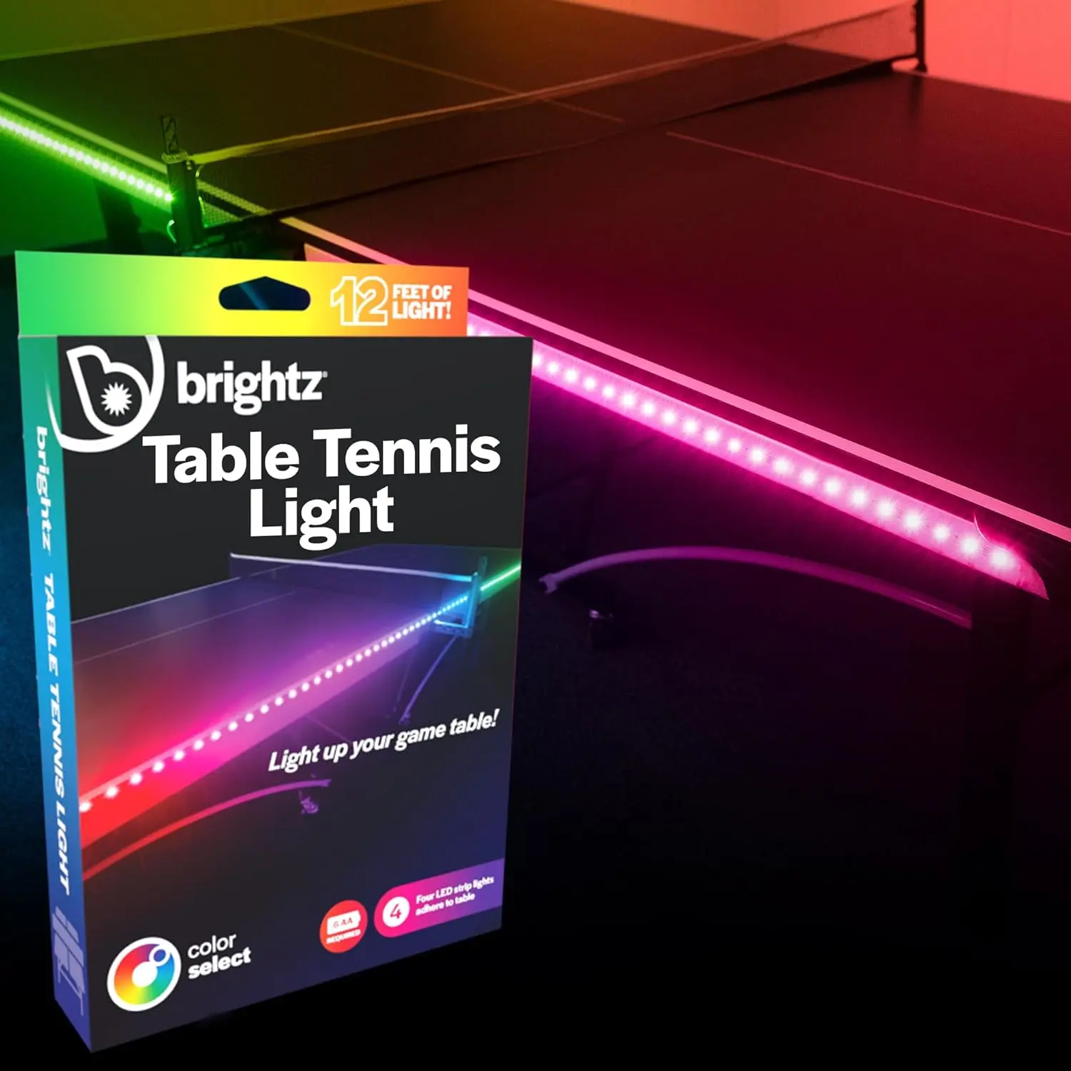 Brightz LED Ping Pong Table Light - 12-Foot Colorful Lighting Strip for Vibrant Play & Lasting Memories - Easy Setup for Parties & Competitions