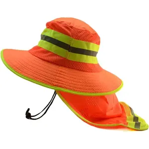 High Visibility Reflective Work Safety Bucket Hat Cap Mesh  Flap