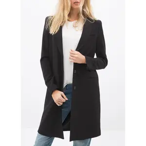 Women's Notch Lapel Longline Button Front Jacket