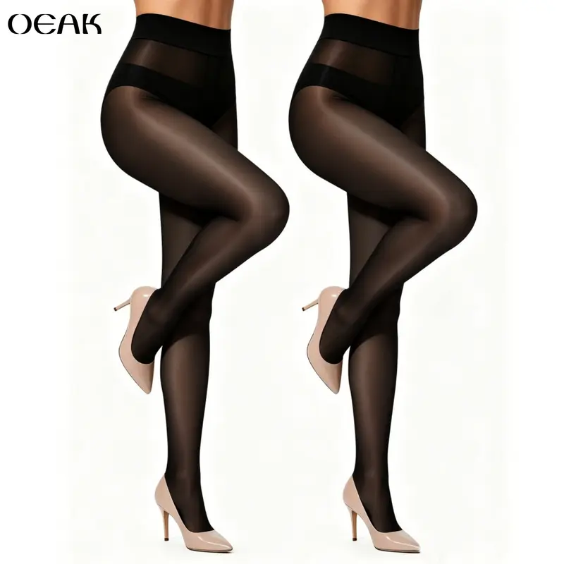 OEAK 2 pairs Shiny Sheer Oil Tights – High Waist, Silky Comfort Stretch Pantyhose for Dressy Occasions