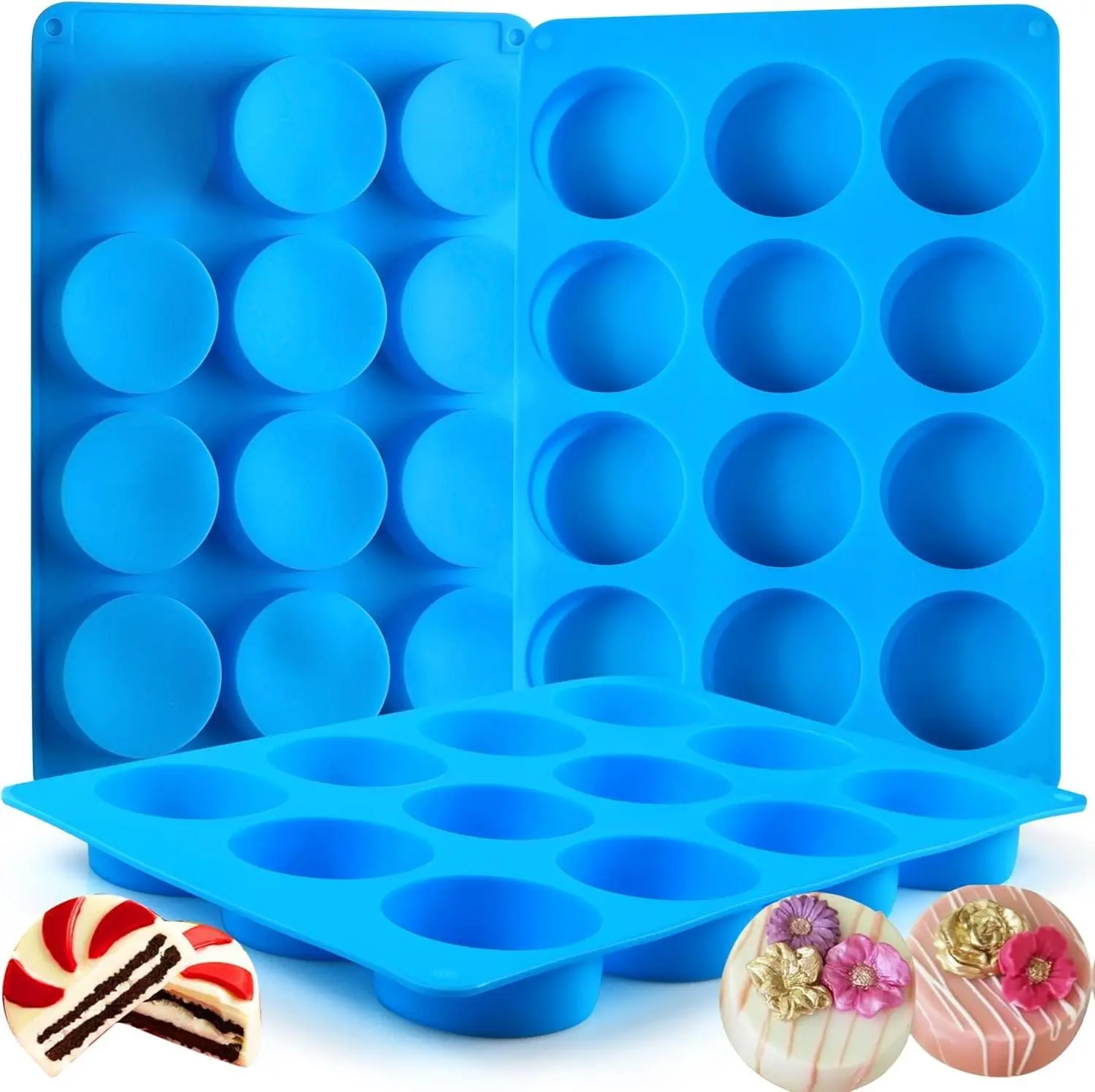 3Pcs Durable Nonstick Flexible Silicone Chocolate & Sweet Moulds - 12-Cavity Round Cylinder Kitchen Bakeware, Non-Toxic BPA-Free Reusable for Candy, Mini Cakes, Easy to Clean Dishwasher Safe, & Sweet Moulds Durable Nonstick Chocolate