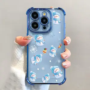 Snowman & Snowflake Symphony Pattern Phone Case , Electroplated Cover with Airbag Shockproof Slim Soft TPU Cover for iPhone X 11 12 13 14 15 16 17 Pro Max Plus Air Christmas