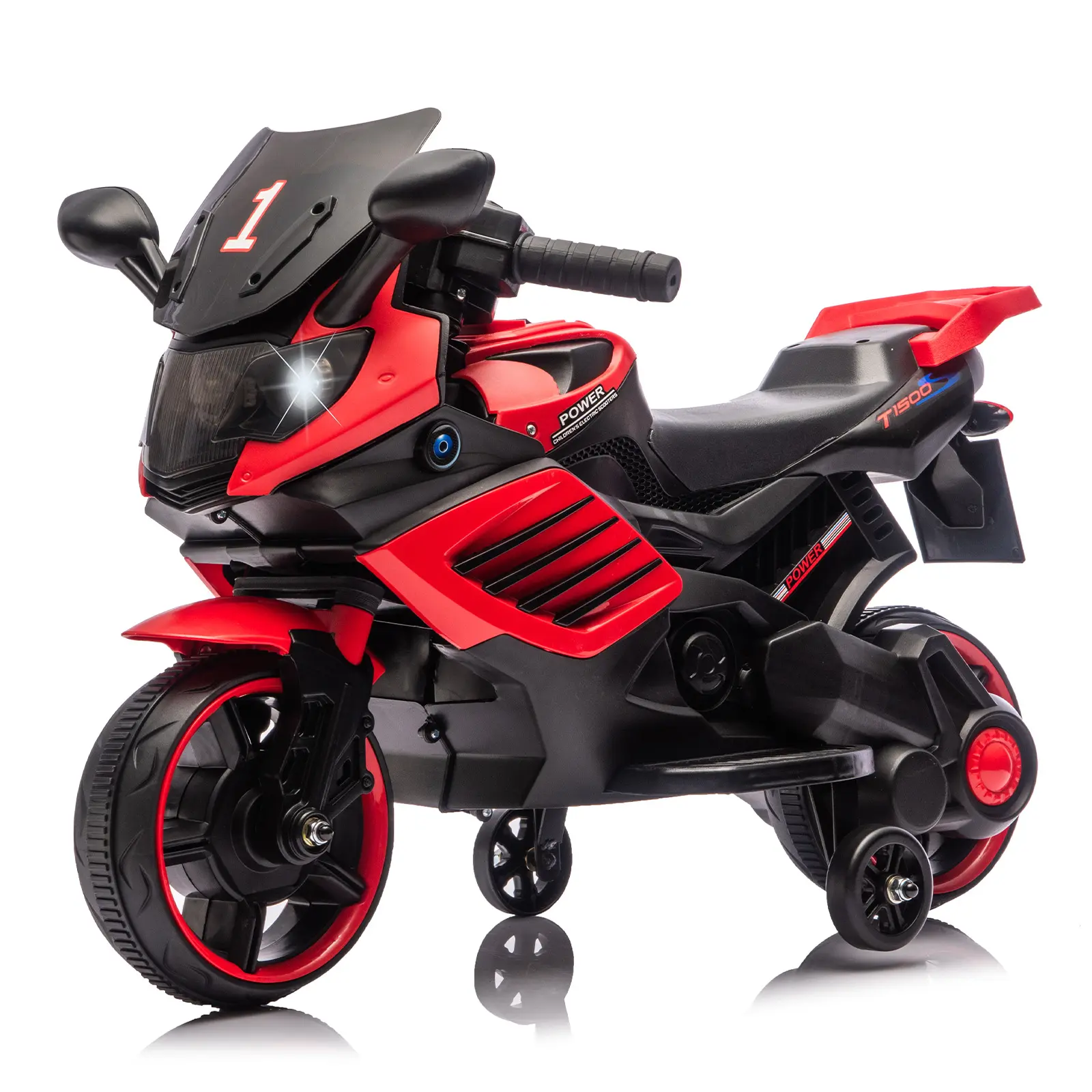 6V Kids Electric Ride On Motorcycle, Battery Powered Toddler Toy Bike with Treaded Anti-Slip Tires, Functional Headlight, Horn, Music Playback and Auxiliary Training Wheels, Stable Riding Design, Perfect Gift for Boys and Girls