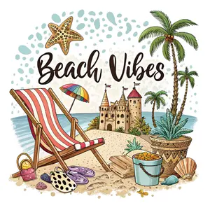 Beach Vibes Direct To Film Print, DTF Print, Ready To Press Print For T-Shirts