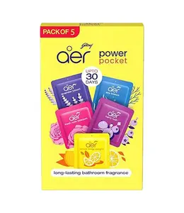 Godrej Aer Power Pocket, Hanging Air Freshener, Assorted Pack of 5, Scented Pack Colorful, [Lemon, Rose, Fresh, Berry, Lavender]