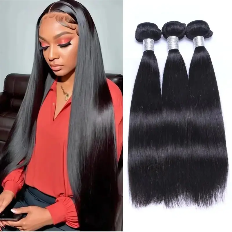 100% Brazilian Virgin Human Hair Bundles - Budget-Friendly Grade, Machine Double Weft, Straight/Body Wave Flip Over, Quick Weave Sew-In/Glue-In, Straight Hair Extensions, No Shedding, Tangle Free (Big Summer Deals)