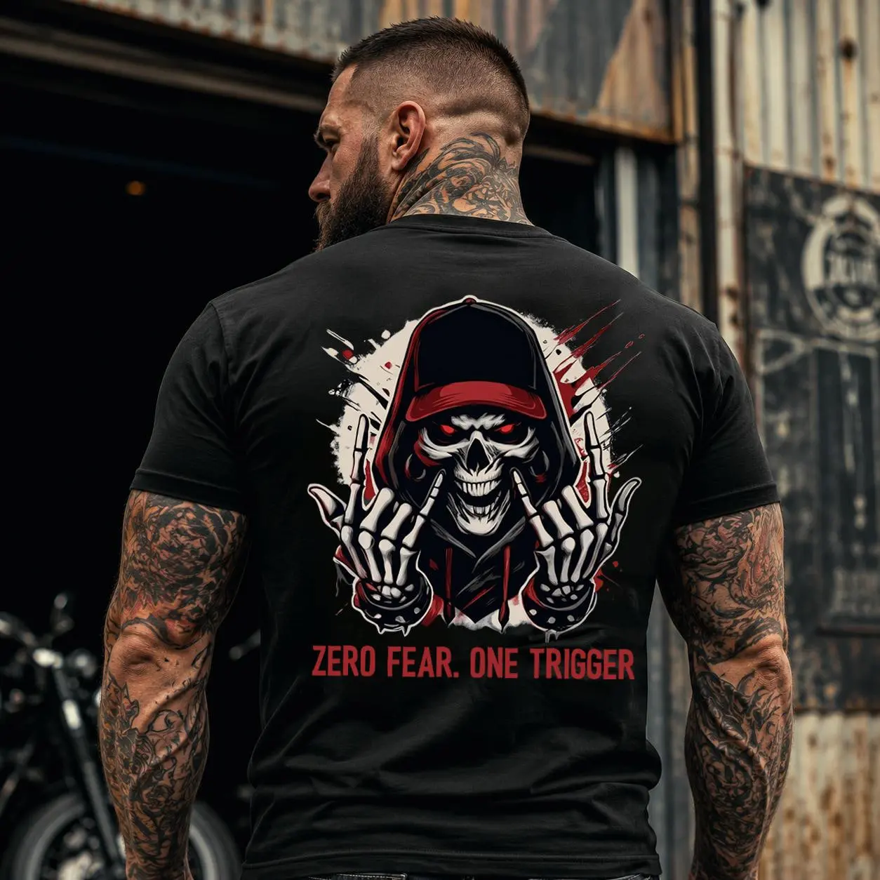 ZERO FEAR ONE TRIGGER Skull Print Men's T-shirt