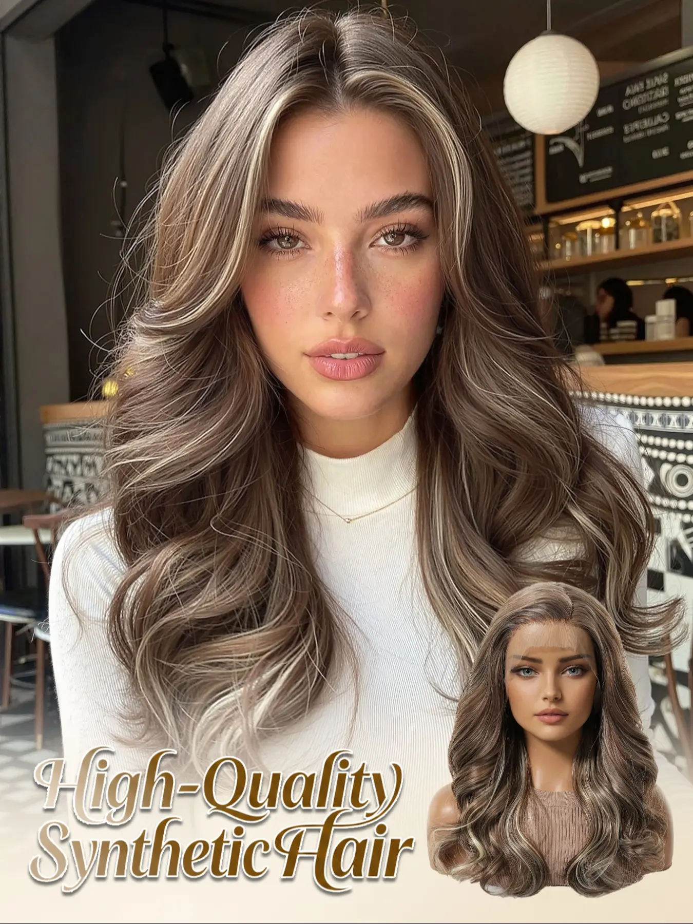 13x4 HD Lace Front Wig 18" Highlight Brown with Silver White Body Wave Synthetic Wig Body Wavy Wigs Heat Resistant Body Wave Wigs