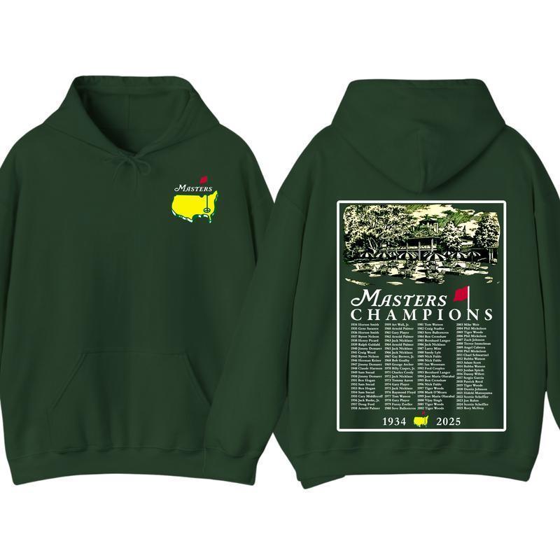 The Masters Champions 1934–2025 Hoodie, Augusta National Golf Tournament Pullover, Vintage Golf Champion List Graphic, Cotton Streetwear Casual Top