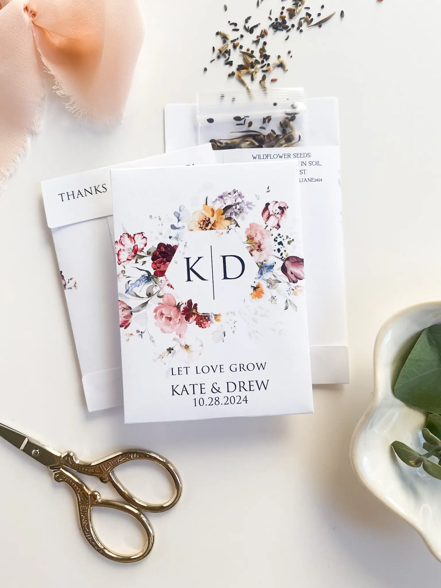 Let Love Grow - Personalized Seed Packet Wedding Favors - Wildflower Seed Event Favors - Bride and Grooms Name and Wedding Date. Over 200 Seeds in Each Packet