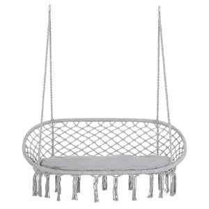 Outsunny 2-Person Hammock Chair Macrame Swing with Soft Cushion, Hanging Cotton Rope Chair for Indoor Outdoor Home Patio Backyard, Light Gray