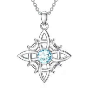 Witch's Knot Birthstone Pendant Necklace 925 Sterling Silver Meaningful Jewelry for Witch, Perfect Gift for Her, Cute Birthday Gift for Mom