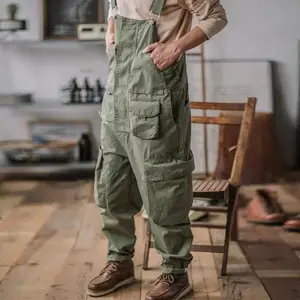 Men’s baggy cotton sweatpants/overalls (bib overalls), retro American style, loose fit, washed look, jumpsuit design, suspender version, all-season, full-length baggy pants