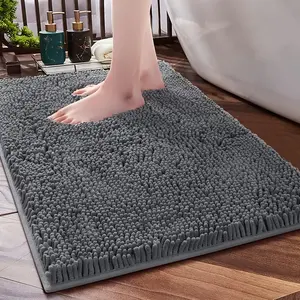 30x20 Inch Chenille Bathroom Rug – Extra Soft & Absorbent Bath Mat with Quick-Dry Rubber Backing, Machine Washable Floor Mat for Tub, Shower & Home Décor – Grey