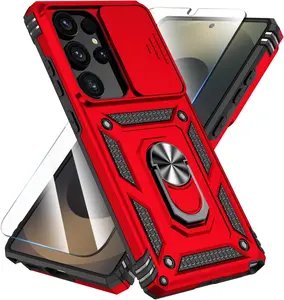 Sunstory Case for Samsung Galaxy S25 Ultra Case with HD Screen Protector & Kickstand & Slide Camera Cover,[ Military-Grade ] Protective Phone Case for Galaxy S25 Ultra 6.9",Red SunStory