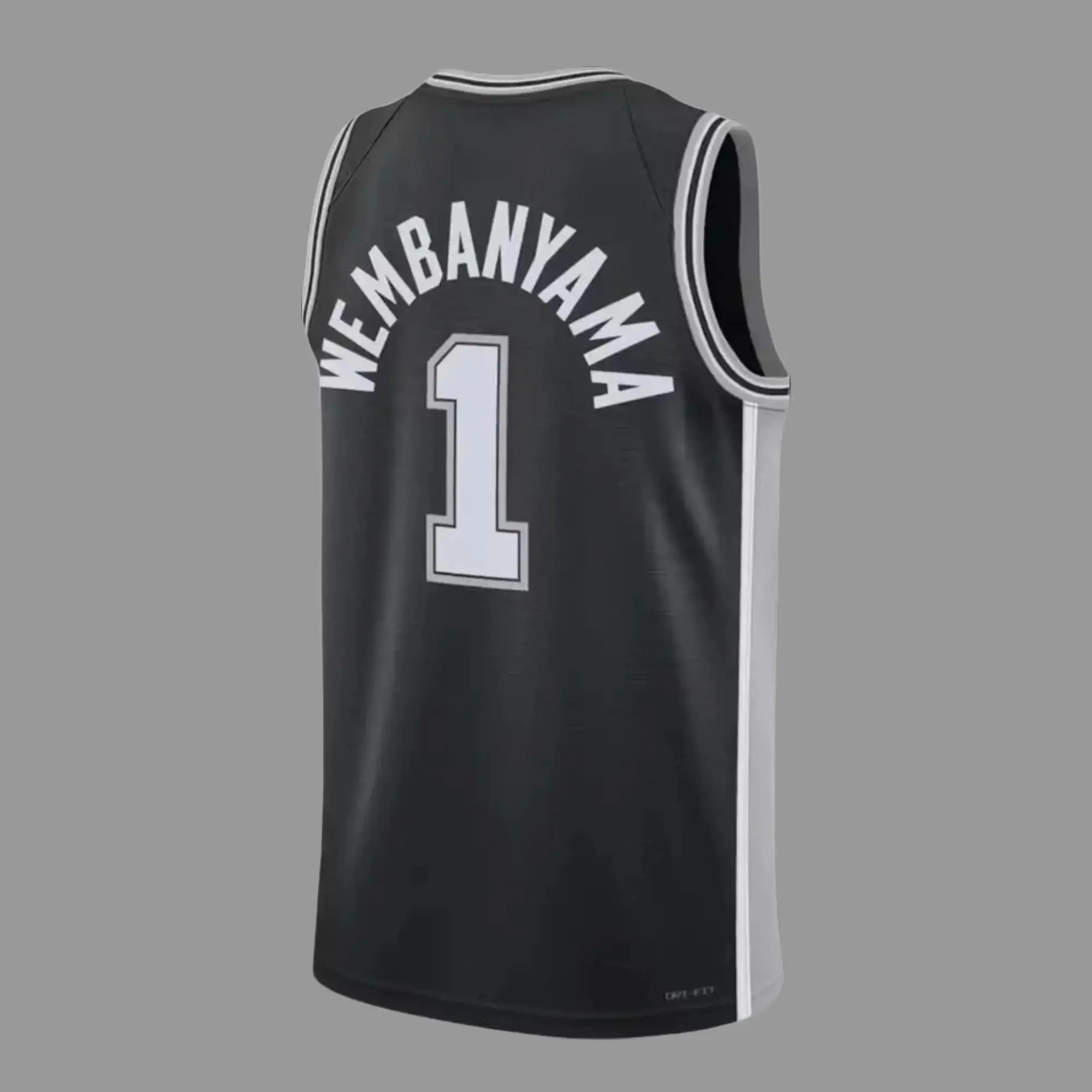Wembanyama #1 Swingman Basketball Jersey 2026 Full Logo - Black White Pro Style Hoop Fan Shirt