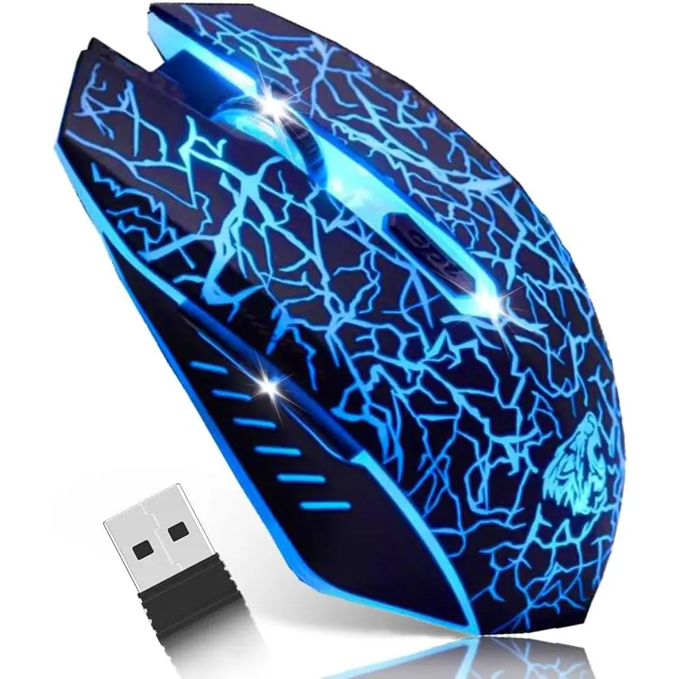 C10 Silent Rechargeable Optical Gaming Mouse - 7 Buttons, 7-Color LED Light Light-Up, 2400/1600/800DPI, Comfortable Material, Suitable for Work (Black, Optical Mice Category)